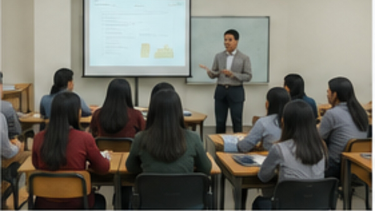Dosen Indonesia menjelaskan materi kepada mahasiswa di ruang kelas