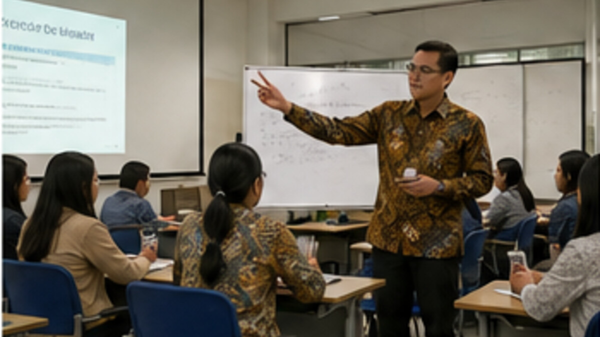 Dosen Indonesia mengajar mahasiswa dalam kelas ekonomi dan bisnis